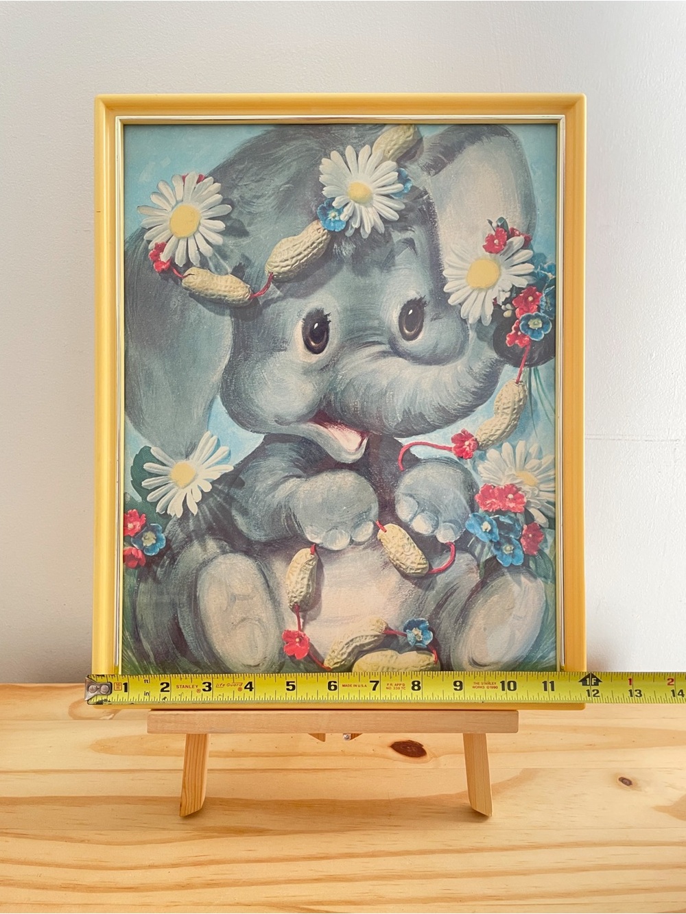 Vintage Yellow Framed Baby Elephant Print Childrens Wall Art Nursery Decor - Picture 3 of 4